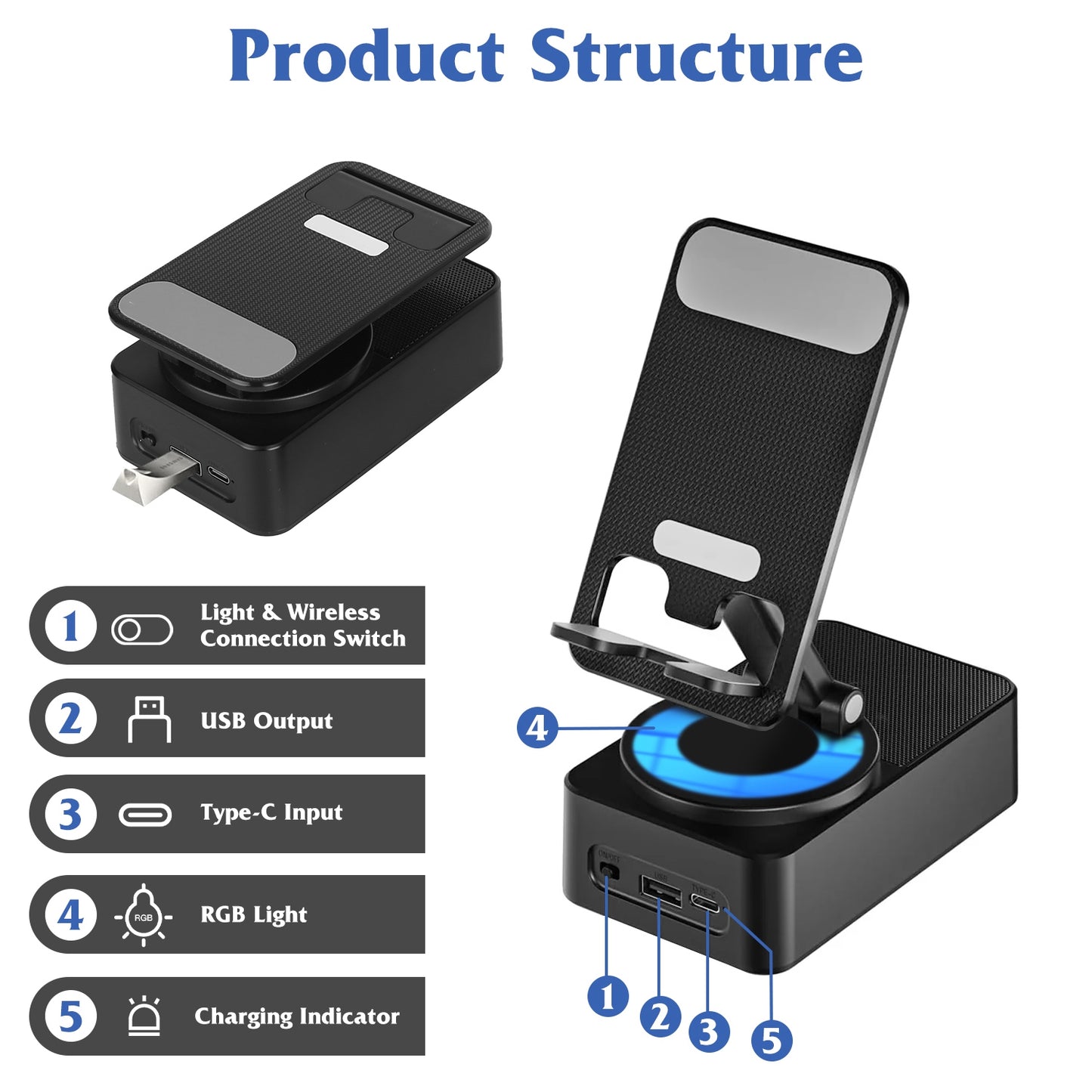 1Pc 4 In 1 Foldable Wireless Speaker Phone Stand